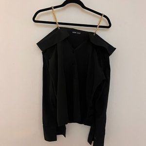 Gold chain strap off the shoulder long sleeve shirt SHEIN Medium